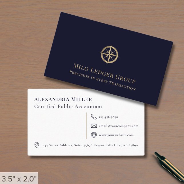 Stylish Navy Blue Accounting Firm Business Card (Creator Uploaded)