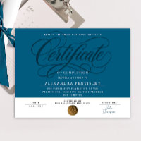 Stylish Navy Blue Certificate Recognition Award