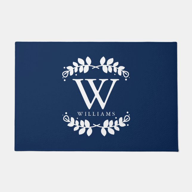 Stylish Navy Blue Family Monogram Doormat (Front)