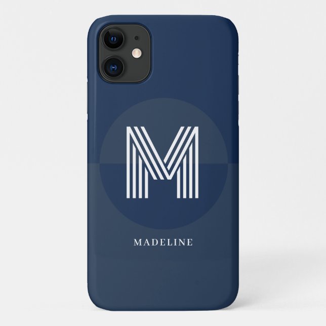 Stylish Navy Blue Geometric Modern Monogram Case-Mate iPhone Case (Back)