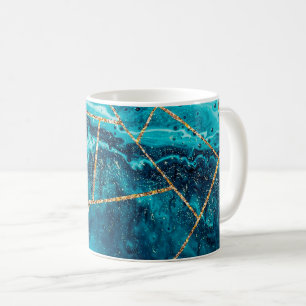 Stylish Navy Blue Gold Agate Geode Chic Monogram Coffee Mug
