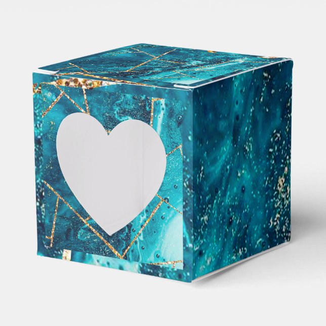 Stylish Navy Blue Gold Agate Geode Chic Monogram Favour Box (Front Side)