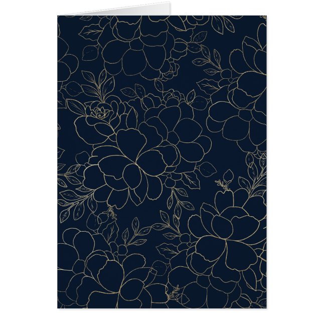 Stylish navy blue gold hand drawn floral (Front)
