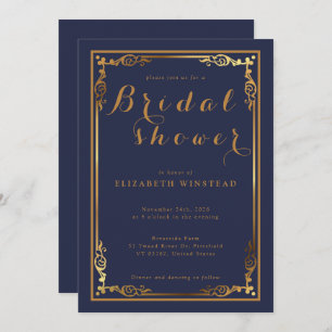 Stylish Navy Blue invite for a luxe bridal shower
