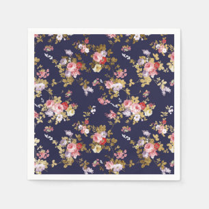 Stylish navy blue pink gold boho floral napkin