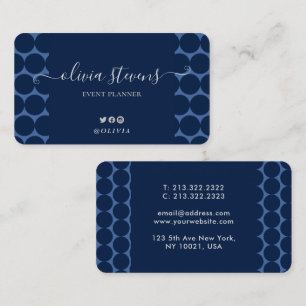 Stylish Navy Blue Polka Dots Signature Business Card