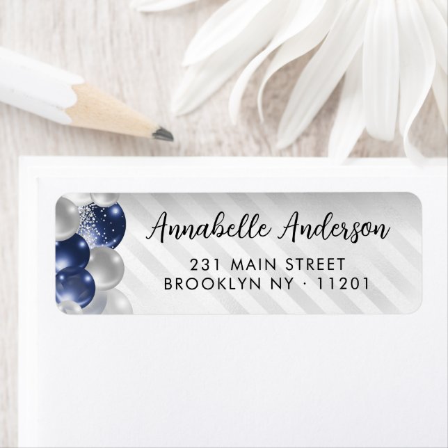 Stylish Navy Blue Silver Balloon Glitter Birthday  (Insitu)