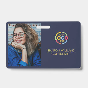 Stylish Navy Blue Simple Company Employee Photo ID Badge