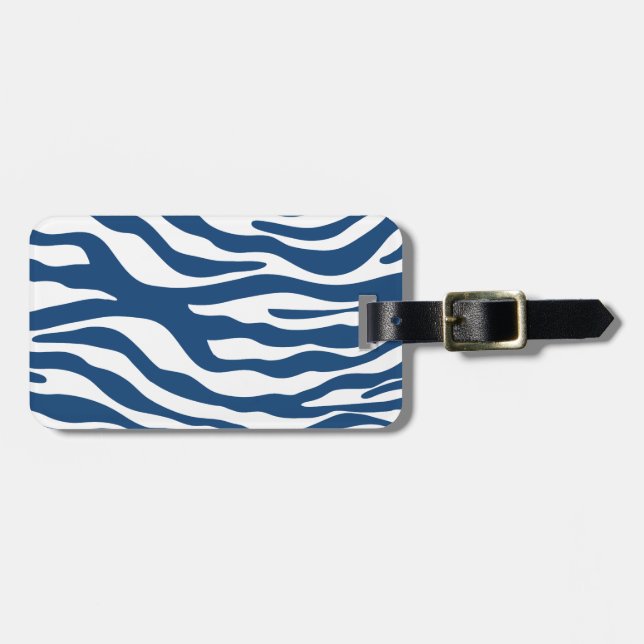 Stylish Navy Blue Zebra Print Pattern Luggage Tag (Front Horizontal)