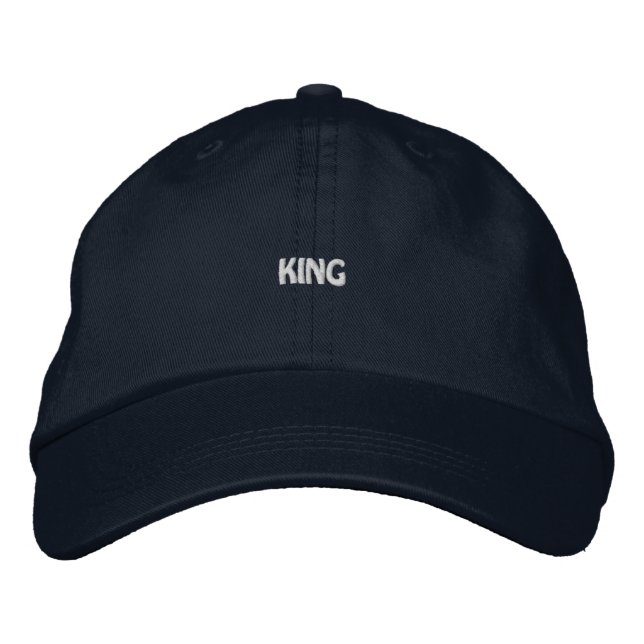 Stylish Navy-cap with King text ideal wear Cotton Embroidered Hat (Front)