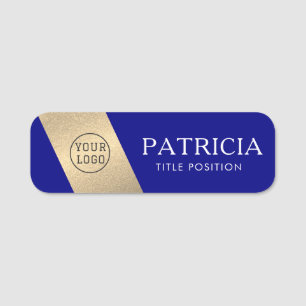Stylish Navy Dark Blue & Luxury Gold Glitter Logo Name Tag