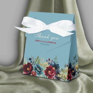 Stylish navy dusty blue burgundy floral wedding favour box