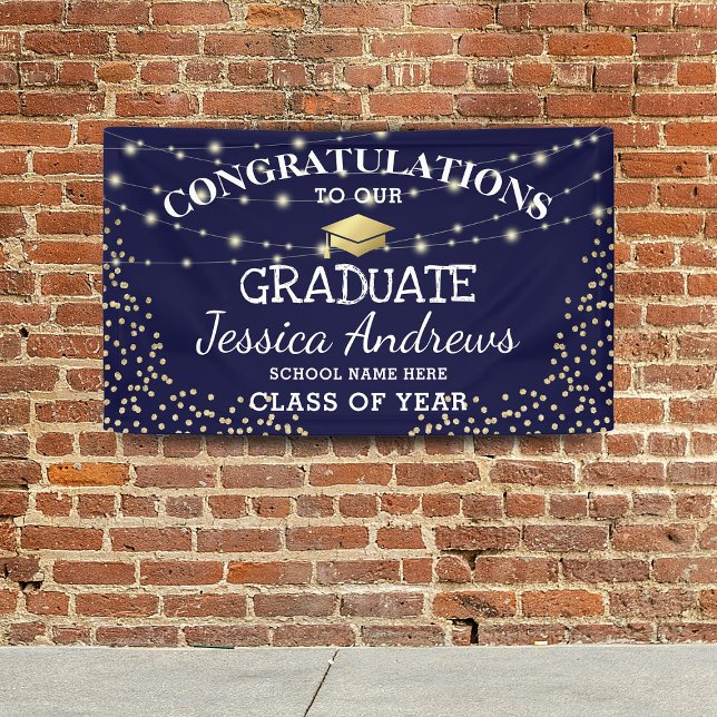 Stylish Navy & Gold Class of 2025 Graduation Banner (Creator Uploaded)