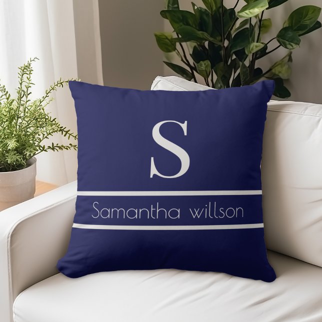 Stylish Navy Grey Initial Monogram Cushion (Creator Uploaded)