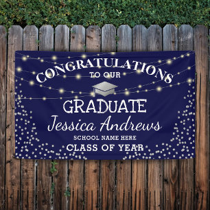 Stylish Navy & Sliver Class of 2025 Graduation Banner