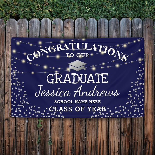 Stylish Navy &  Sliver Class of 2025 Graduation Banner (Creator Uploaded)