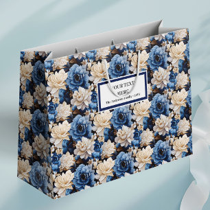 Stylish Navy White Ivory Floral Gift Bag Decor