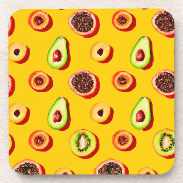 Stylish Neon Fruits Pattern Coaster (Front)