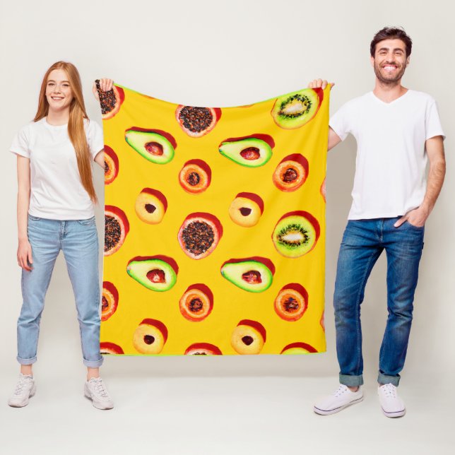 Stylish Neon Fruits Pattern Fleece Blanket (In Situ)