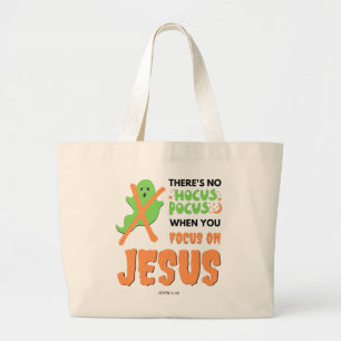 Stylish NO HOCUS POCUS Christian Halloween Large Tote Bag