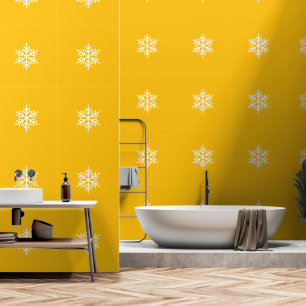 Stylish Nordic Snowflakes On Bright Yellow Orange Wallpaper