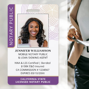 Stylish Notary Public Photo QR Code ID Purple  ID Badge