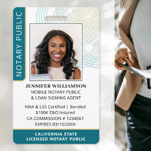 Stylish Notary Public Photo QR Code ID Teal Badge ID Badge