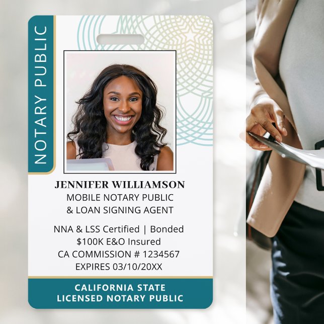 Stylish Notary Public Photo QR Code ID Teal Badge ID Badge (Creator Uploaded)
