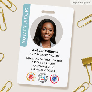 Stylish Notary Public Signing Agent ID Turquoise Badge