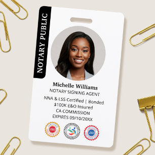 Stylish Notary Public Signing Agent Photo ID Black Badge