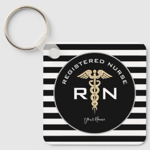 Stylish Nurse Caduceus Black Stripes Personalised Key Ring