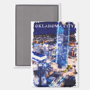 Stylish Oklahoma City Night View Watercolor  Magnet