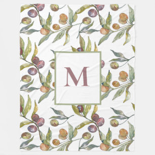 Stylish Olive Branches Monogram Fleece Blanket