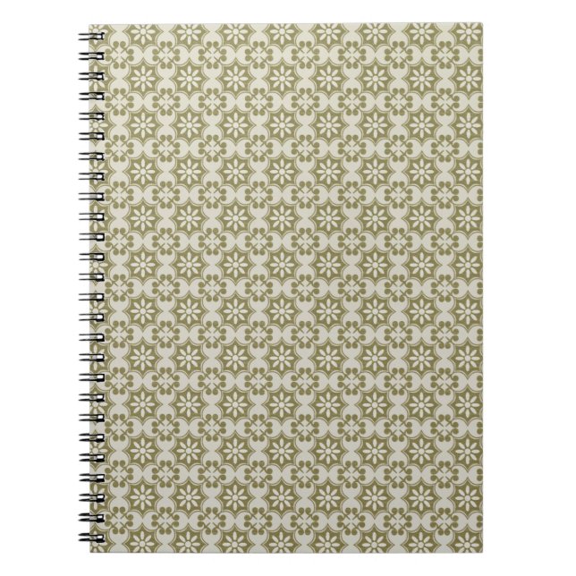 Stylish olive green Fleur de Lis repeating pattern Notebook (Front)