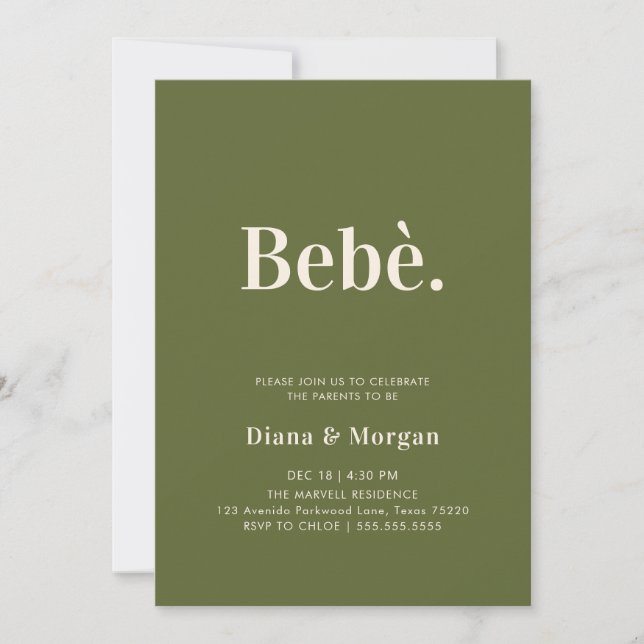 Stylish Olive Green Modern Baby Shower Invitation (Front)