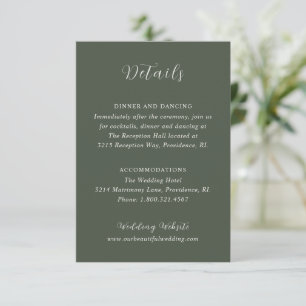 Stylish Olive Green Modern Wedding Enclosure Card