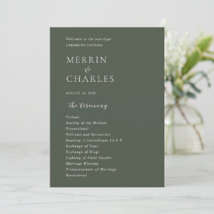 Stylish Olive Green Modern Wedding Programme