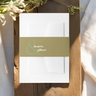Stylish Olive Green Monogram Modern Wedding Invitation Belly Band