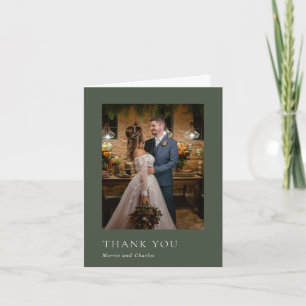 Stylish Olive Green Photo Modern Wedding Thank You Card