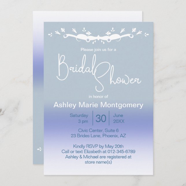 Stylish Ombre Blue Pastel Bridal Shower Template (Front/Back)
