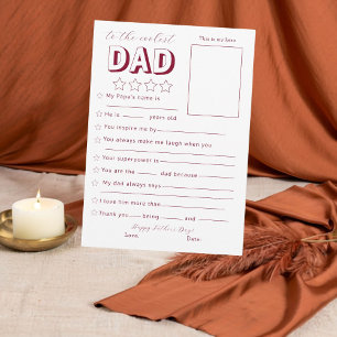 Stylish One-Sided Fill the Blank Father's Day Card