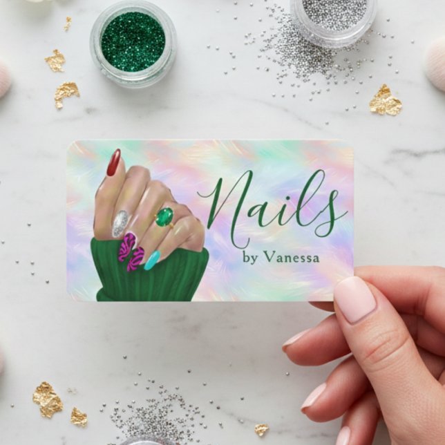 Stylish Opal Iridescent Manicurist Nail Artist Business Card (Creator Uploaded)