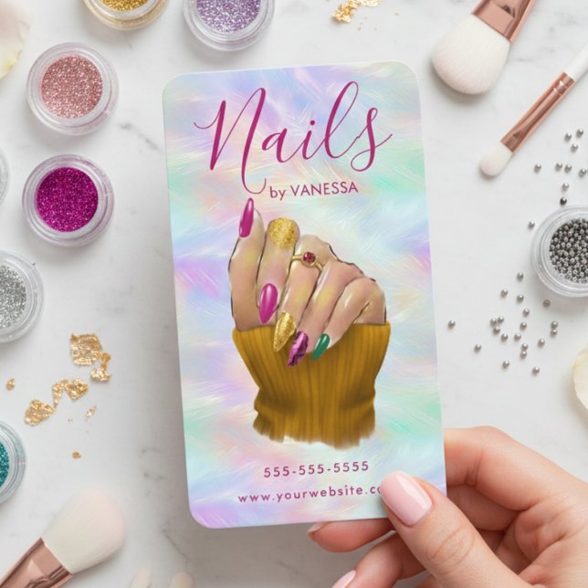 Stylish Opal Manicurist Artist Modern Nail Art Business Card (Creator Uploaded)