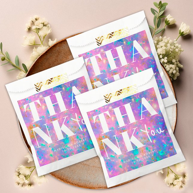 Stylish Opal Stone Modern Thank You Wedding Party Favour Bags (Creator Uploaded)