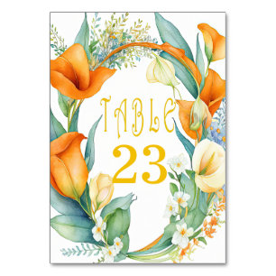 Stylish Orange and Ivory Calla Lily Table Number