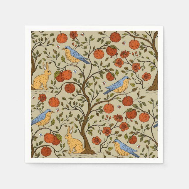 Stylish Orange Apples on Brown Trees Design Napkin (Front)