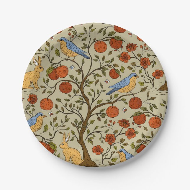 Stylish Orange Apples on Brown Trees Design Paper Plate (Front)