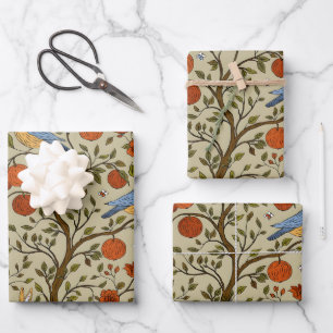 Stylish Orange Apples on Brown Trees Design Wrapping Paper Sheet