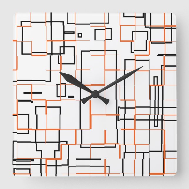 Stylish Orange Black Pattern   Square Wall Clock (Front)