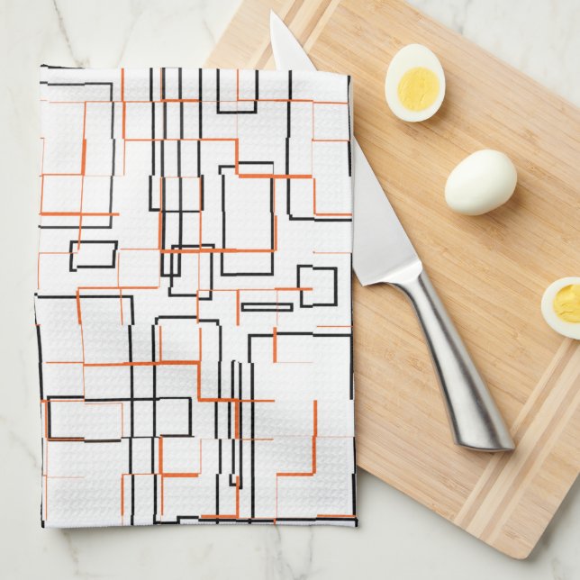 Stylish Orange Black Pattern Tea Towel (Quarter Fold)